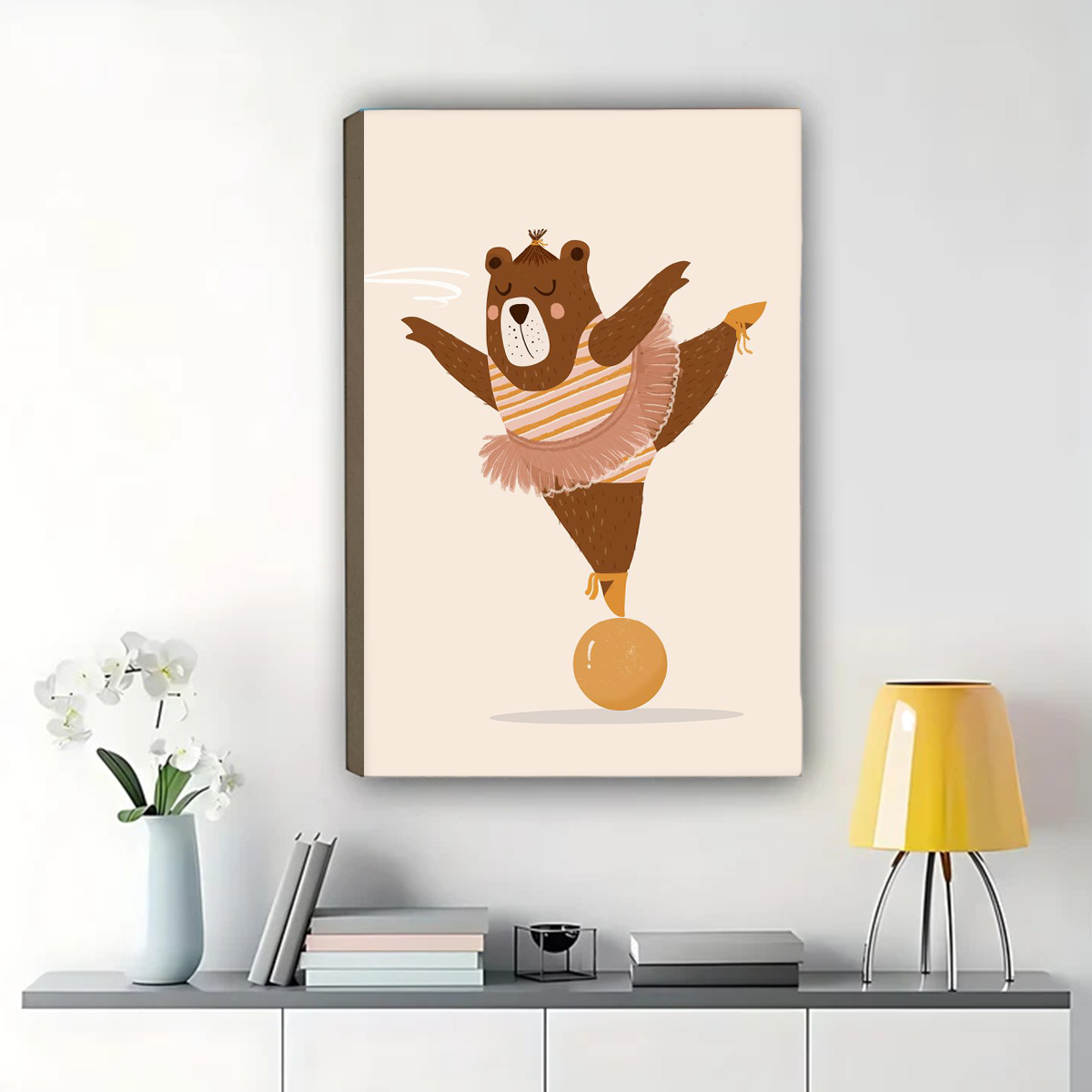 Ballerina Bear Framed Wall Art - Whimsical Nursery Print |W1223