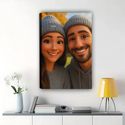 Custom Cartoon Couple Portrait from Photo - Personalized Canvas Art