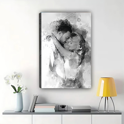Custom Black and White Watercolor Portrait - Personalized Canvas Art