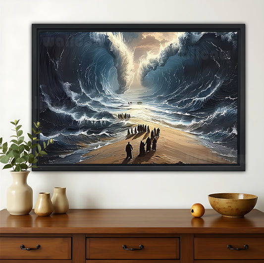 Dramatic Ocean Wave Beach Landscape – Majestic Nature Wall Art on Natural Wood Canvas | W737
