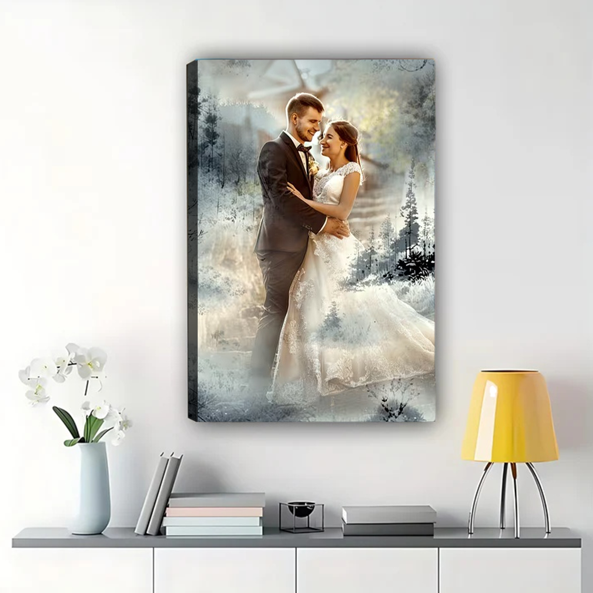 Custom Wedding Watercolor Portrait from Photo - Personalized Canvas