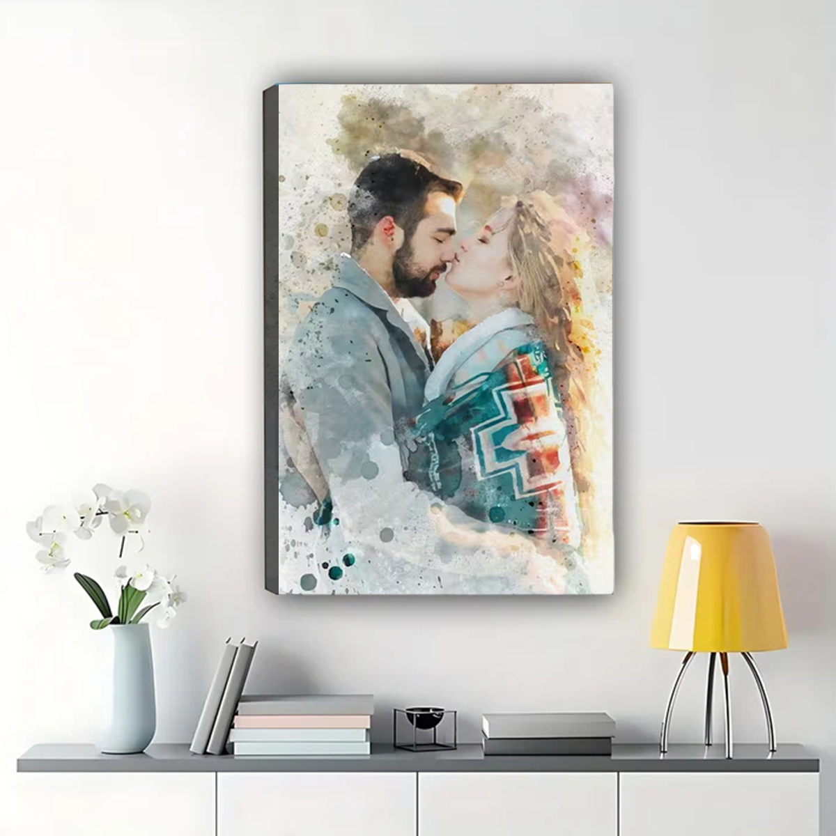 Custom Watercolor Portrait from Photo - Personalized Canvas Wall Art