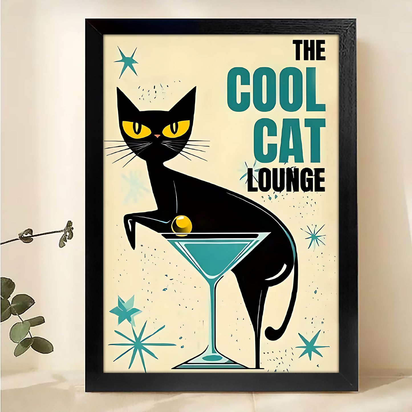 The Cool Cat Lounge Vintage- Poster Retro Cat Bar Wall Art| W523
