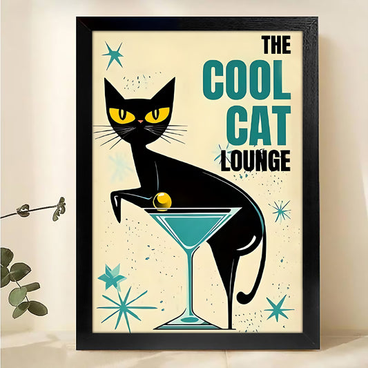The Cool Cat Lounge Vintage- Poster Retro Cat Bar Wall Art| W523