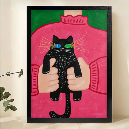 Cat Being Held Wall Art - Cute Black Cat Canvas Print|W1133