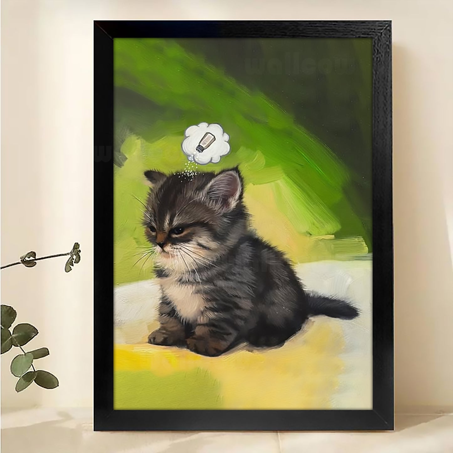 The Smoking Fluffy Kitten – Playful Painterly Wall Art on Natural Wood Canvas | W636