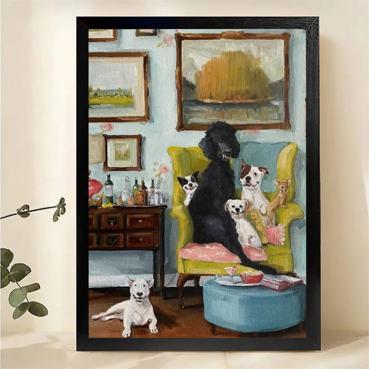 Dog Party Living Room Wall Art - Whimsical Poodle Print|W1281