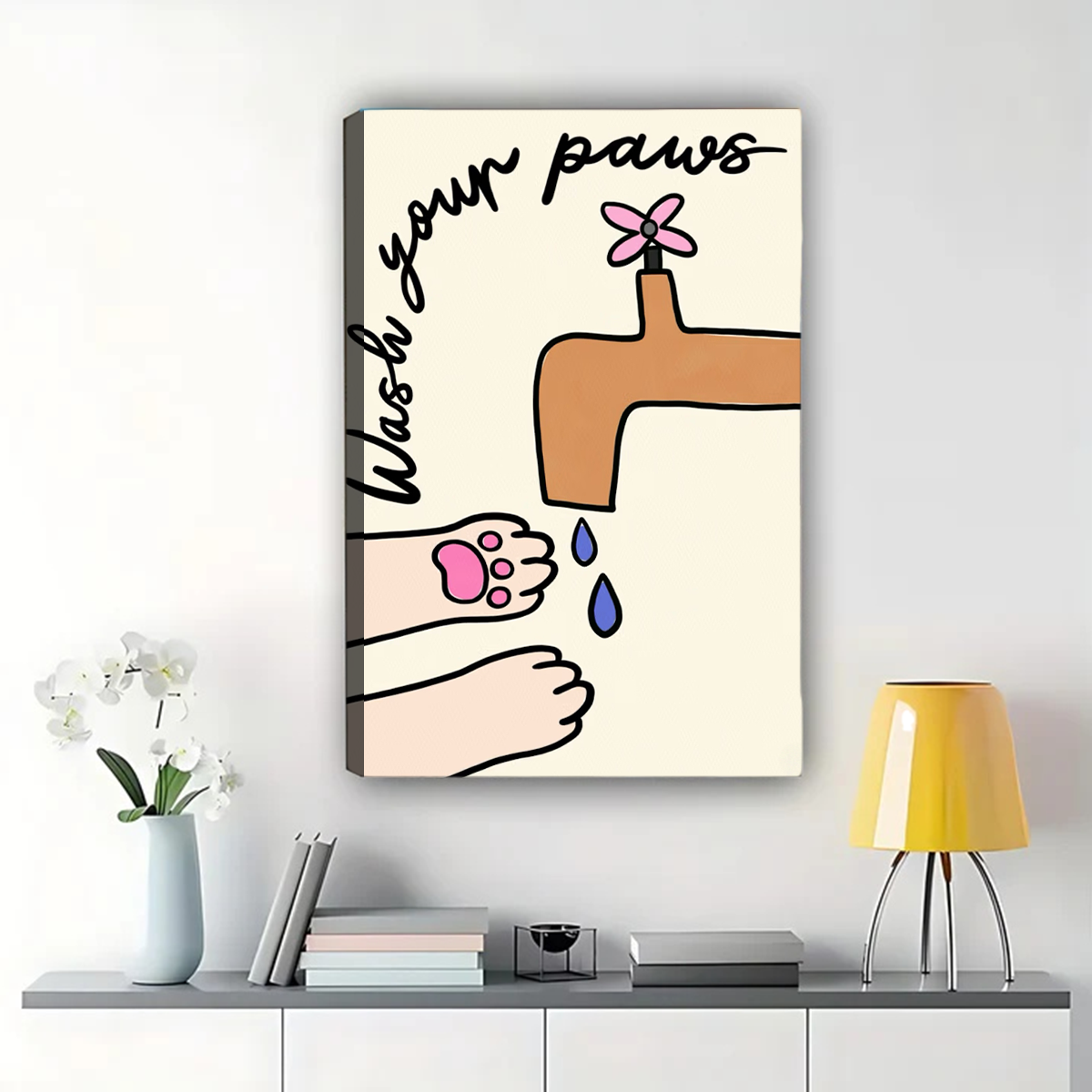 Wash Your Paws Bathroom Art - Cute Pet Hygiene Print|W1276