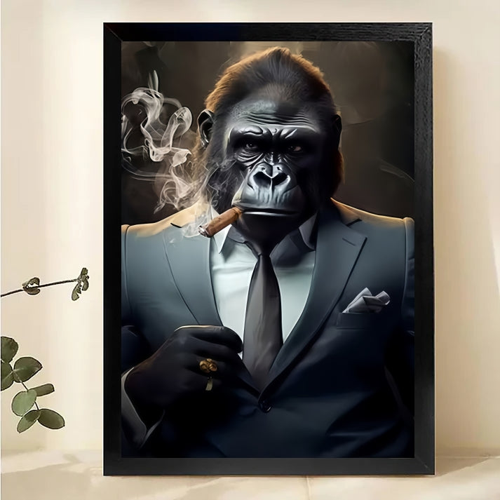 Gorilla in Suit Smoking Cigar – Boss Wall Art Framed Print| W1035