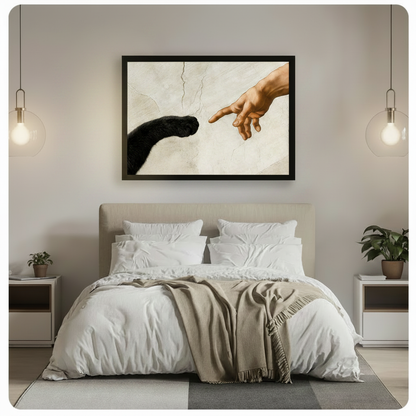 Black Cat Paw Meets Human Finger Canvas Wall Art