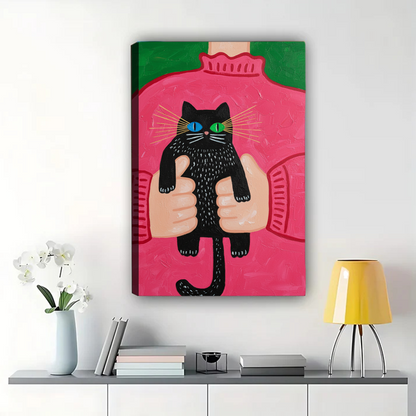 Cat Being Held Wall Art - Cute Black Cat Canvas Print|W1133