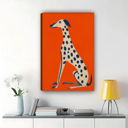 Spotted Greyhound Wall Art – Bold Retro Graphic Dog Canvas Print on Natural Wood Frame | W2270