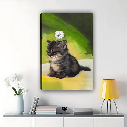 The Smoking Fluffy Kitten – Playful Painterly Wall Art on Natural Wood Canvas | W636
