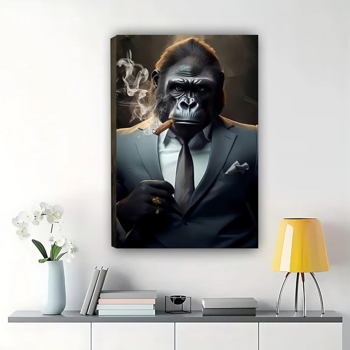 Gorilla in Suit Smoking Cigar – Boss Wall Art Framed Print| W1035