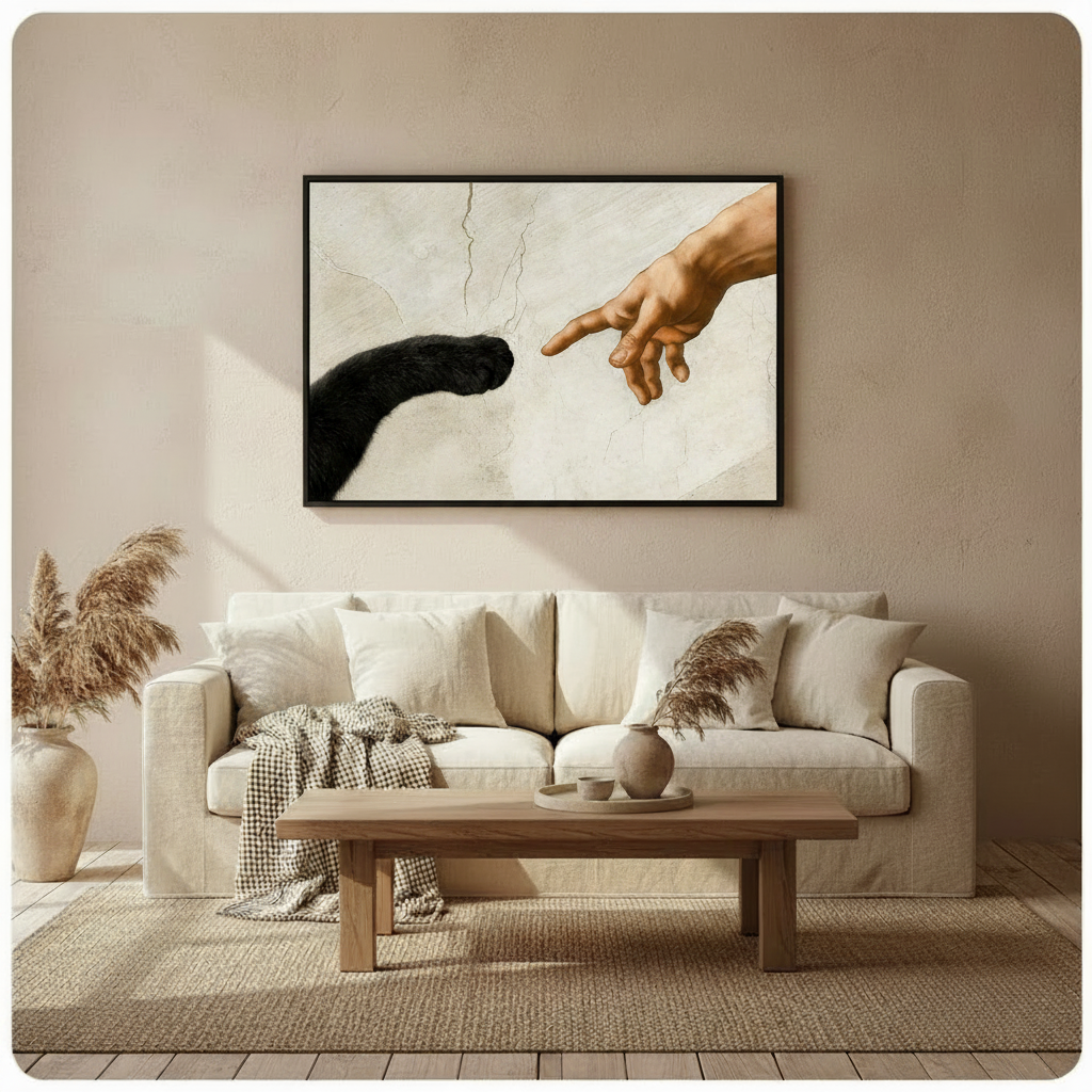 Cat's Paw 額装③ Cat Paw Wall Art | Funny Cat Canvas Print | Renaissance Parody