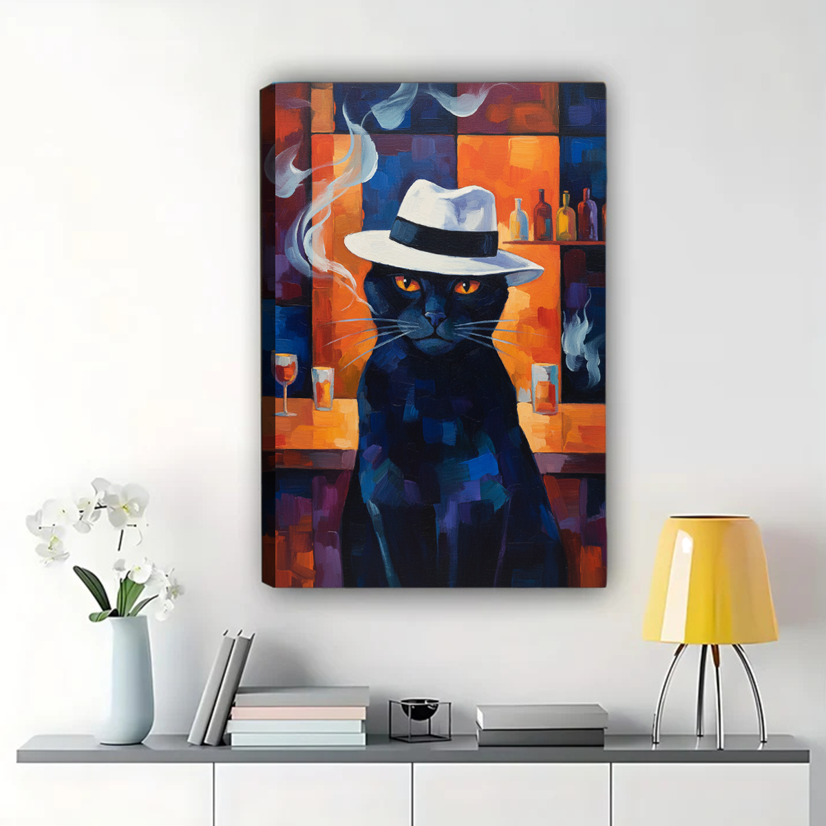Cool Cat at Bar Wall Art - Bold Abstract Print|W1280