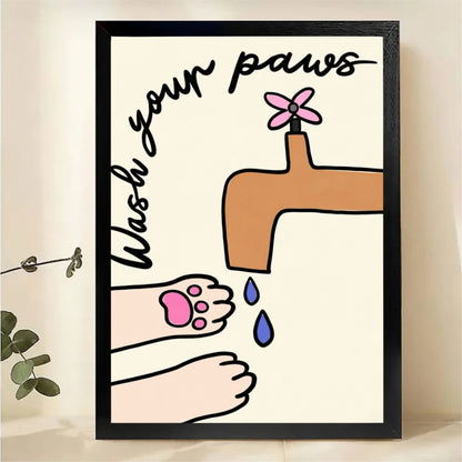 Wash Your Paws Bathroom Art - Cute Pet Hygiene Print|W1276