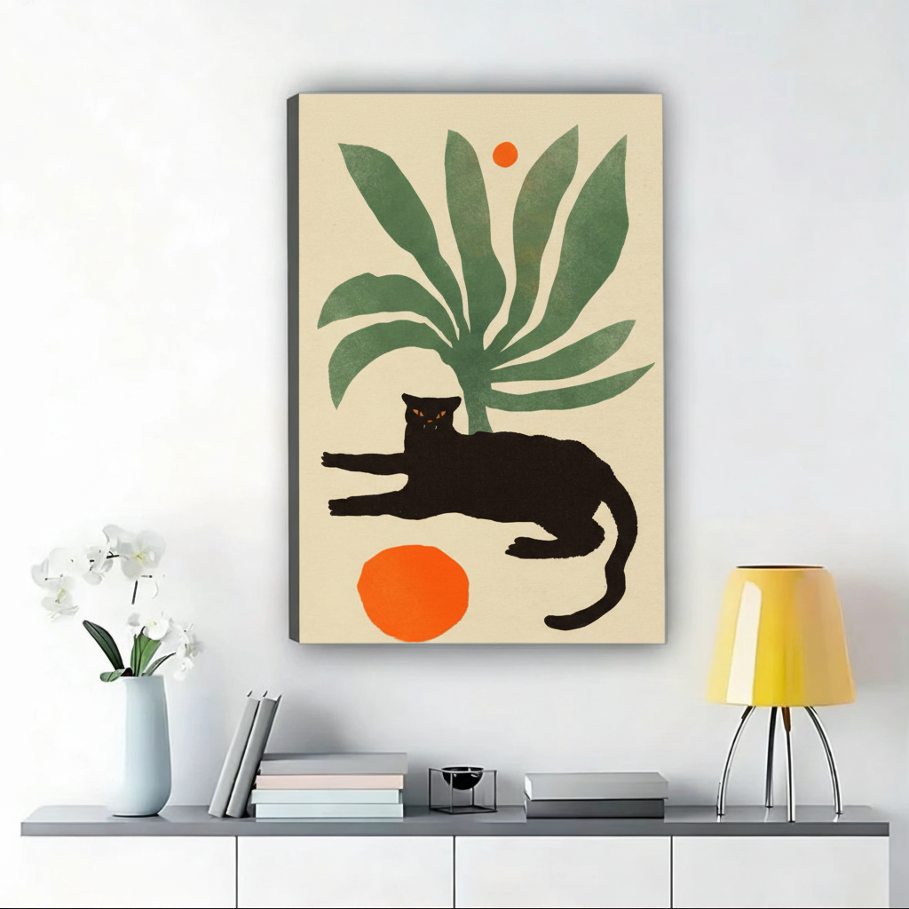 黑猫与绿色植物画-详情页
