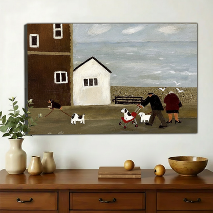 海边散步油画画布版本
