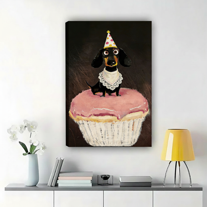 腊肠犬生日派对艺术品画布版本