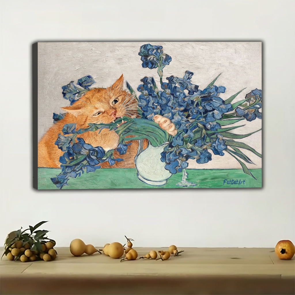 橙猫与蓝色鸢尾花画-详情页