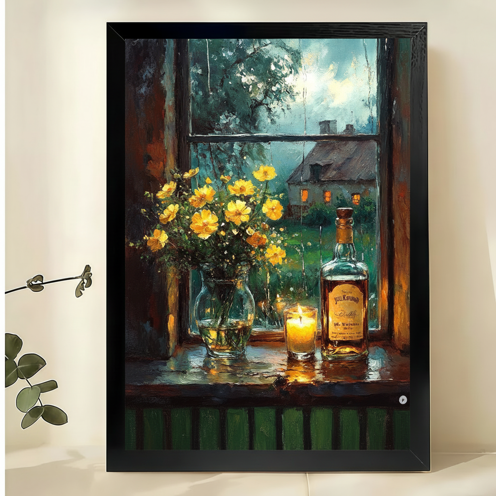 窗台静物画-黑色木框场景