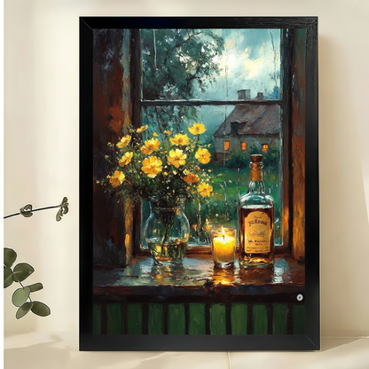 窗台静物画-黑色木框场景
