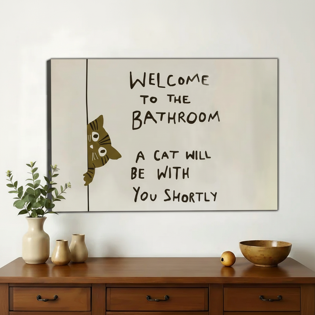 猫咪浴室画-正方形