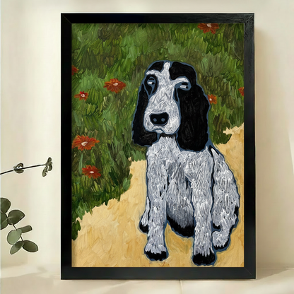 英国可卡犬油画黑框特写