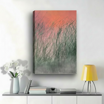 粉橙渐变芦苇草画作-内绷画布场景