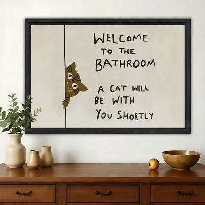 猫咪浴室画-黑框场景-正方形