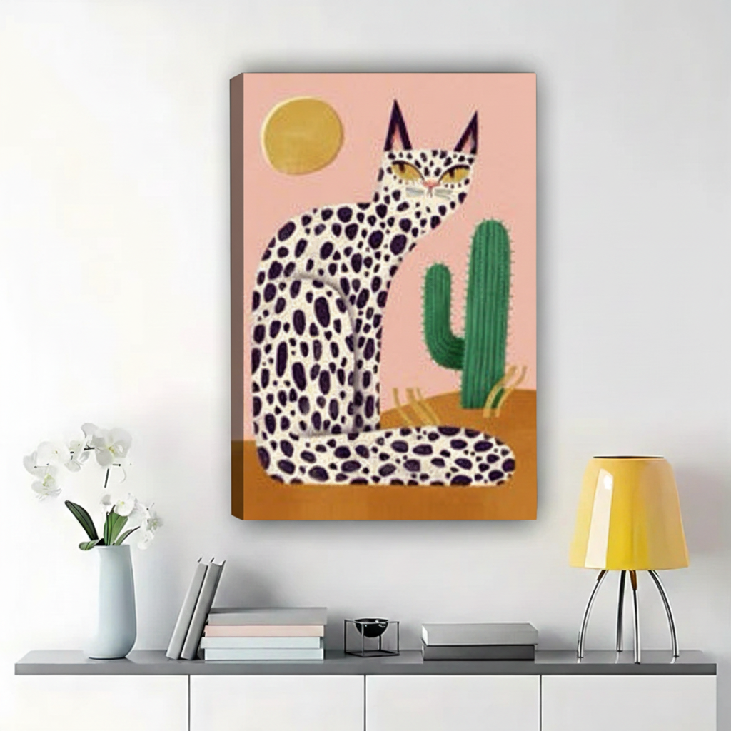 豹纹猫咪与仙人掌画-详情页