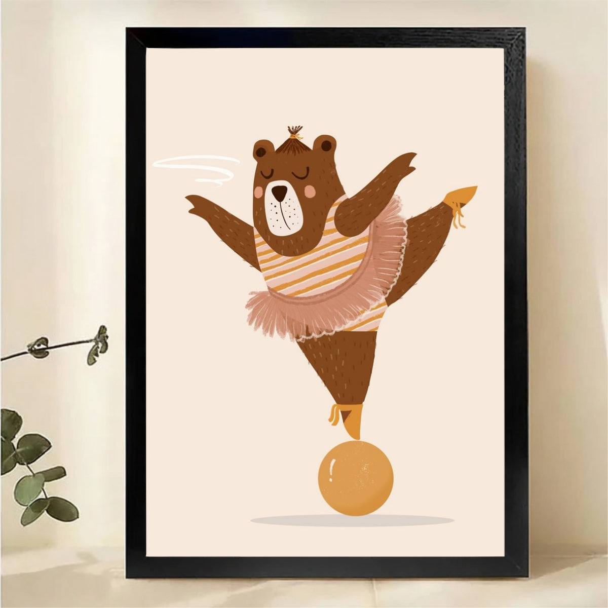 Ballerina Bear Framed Wall Art - Whimsical Nursery Print |W1223
