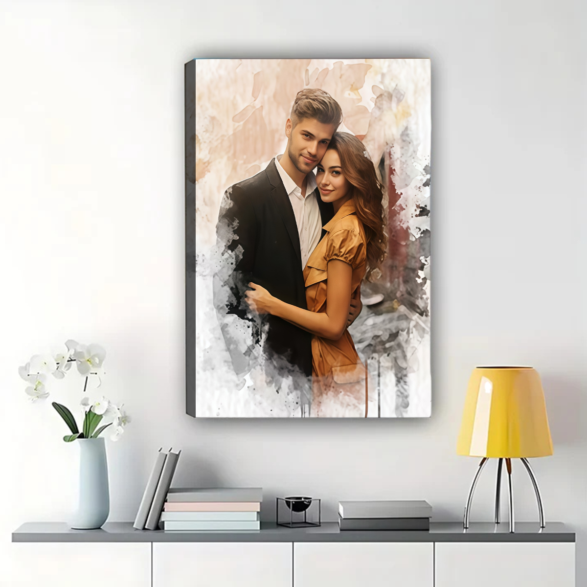 Custom Watercolor Portrait from Photo - Personalized Canvas Wall Art