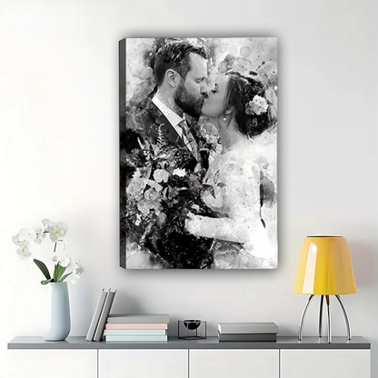 Custom Black and White Watercolor Portrait - Personalized Canvas Art