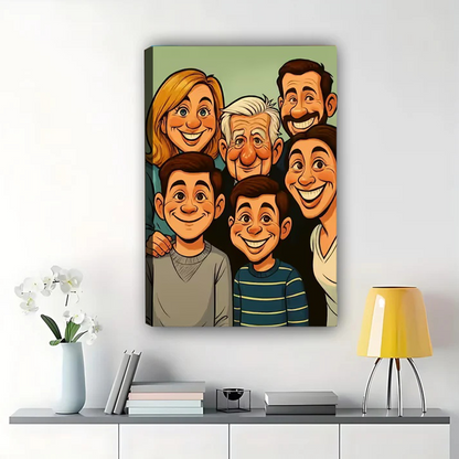 Custom Cartoon Family Portrait from Photo - Personalized Canvas Art