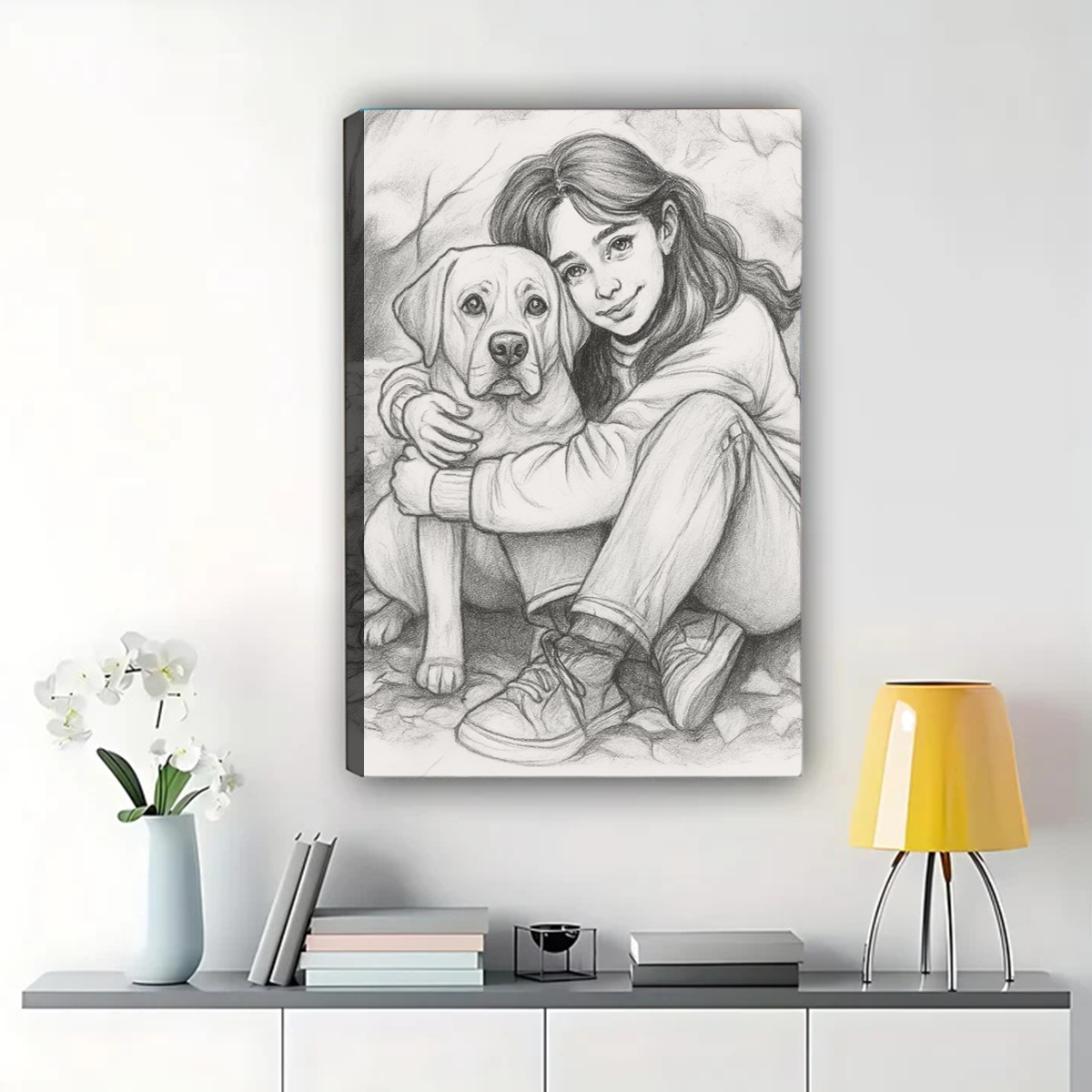 Custom Black and White Sketch Portrait from Photo - Canvas Art