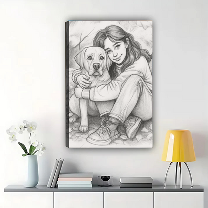Custom Black and White Sketch Portrait from Photo - Canvas Art