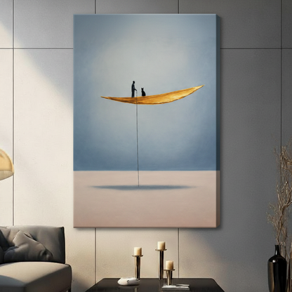 Man Cat Floating Leaf Minimalist Canvas Wall Art