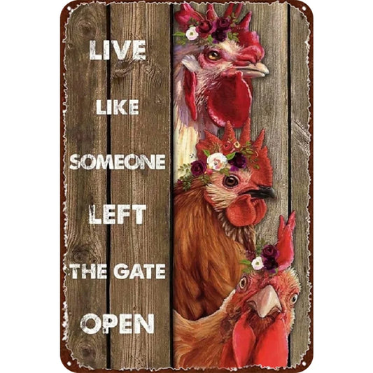 8x12 Cute Chicken Metal Sign – Retro Tin Wall Art for Chicken Lovers & Kitchens | Tin & Time Co. #B017
