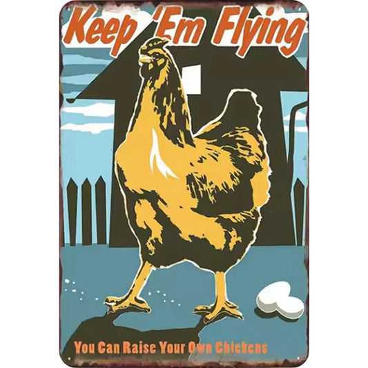 8x12 Cute Chicken Metal Sign – Retro Tin Wall Art for Chicken Lovers & Kitchens | Tin & Time Co. #B020