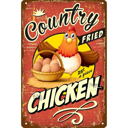 8x12 Cute Chicken Metal Sign – Retro Tin Wall Art for Chicken Lovers & Kitchens | Tin & Time Co. #B022