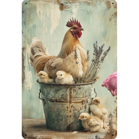 8x12 Cute Chicken Metal Sign – Retro Tin Wall Art for Chicken Lovers & Kitchens | Tin & Time Co. #B025