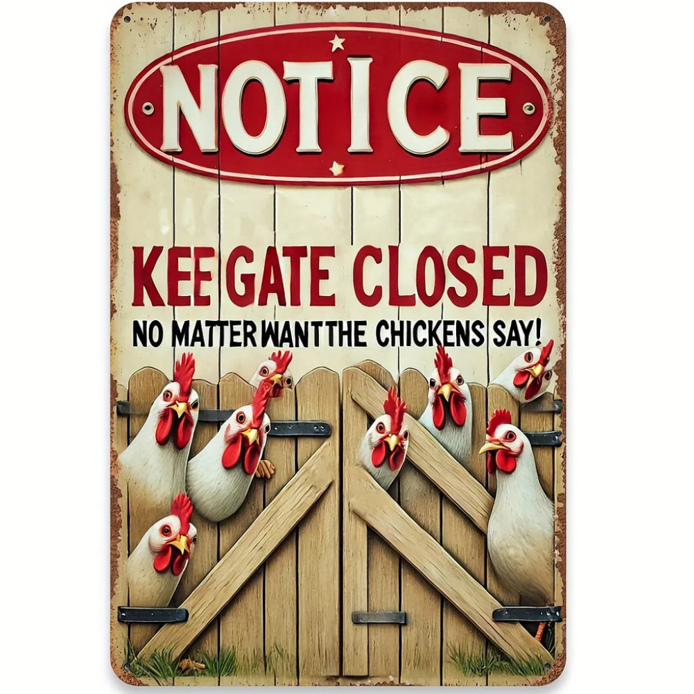 8x12 Cute Chicken Metal Sign – Retro Tin Wall Art for Chicken Lovers & Kitchens | Tin & Time Co. #B026