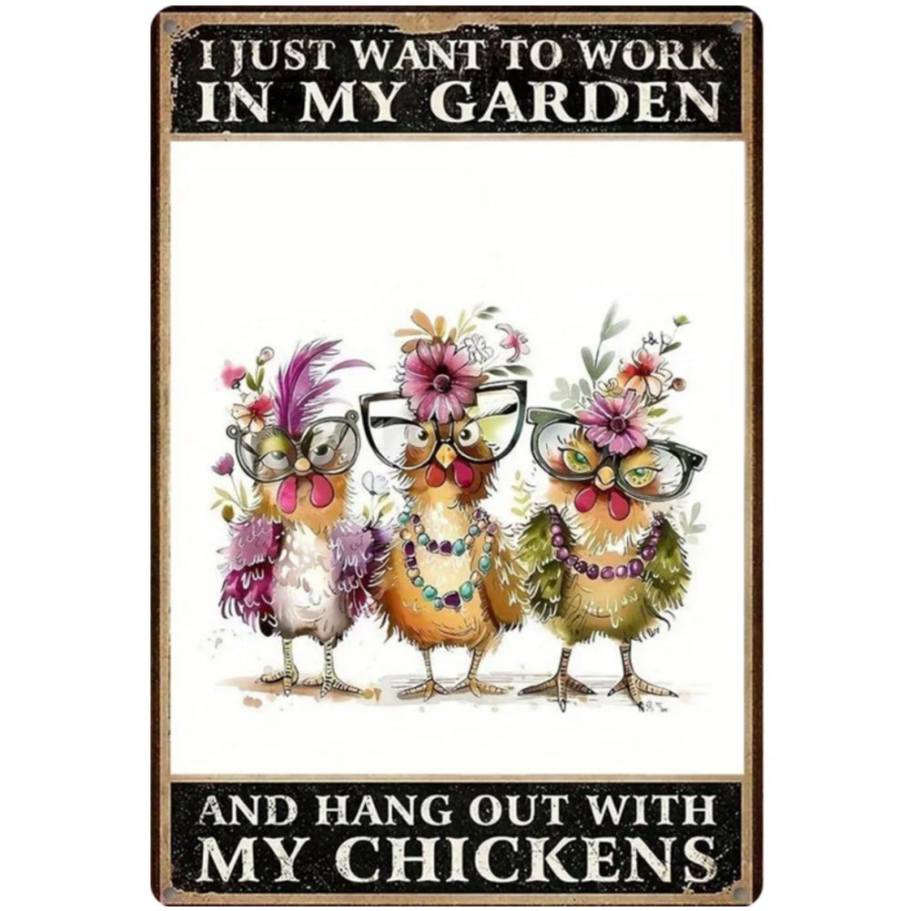 8x12 Cute Chicken Metal Sign – Retro Tin Wall Art for Chicken Lovers & Kitchens | Tin & Time Co. #B028