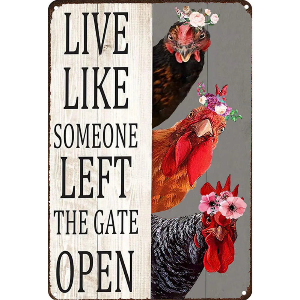 8x12 Cute Chicken Metal Sign – Retro Tin Wall Art for Chicken Lovers & Kitchens | Tin & Time Co. #B032
