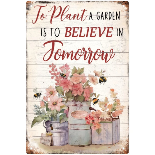 8x12 Beautuiful Flower Metal Sign – Vintage Tin Wall Art for Flower Lovers & Homes | Tin & Time Co. #C012