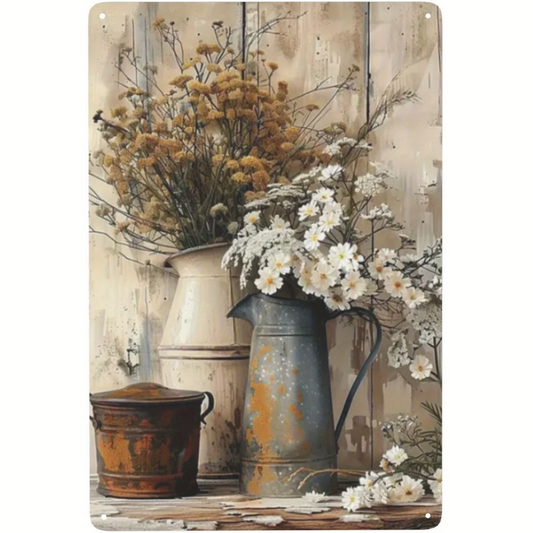 8x12 Beautuiful Flower Metal Sign – Vintage Tin Wall Art for Flower Lovers & Homes | Tin & Time Co. #C021