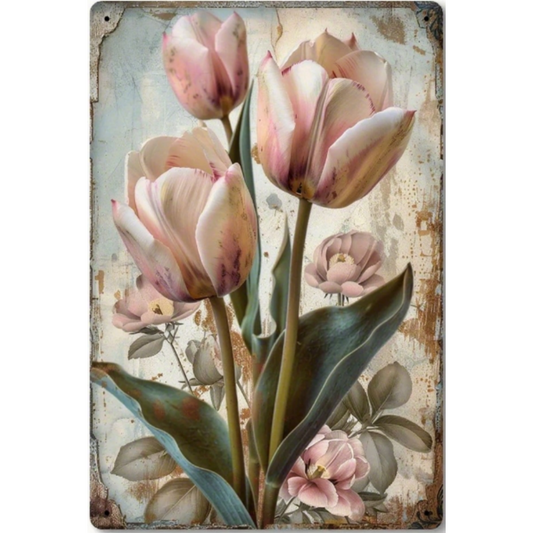 8x12 Beautuiful Flower Metal Sign – Vintage Tin Wall Art for Flower Lovers & Homes | Tin & Time Co. #C040
