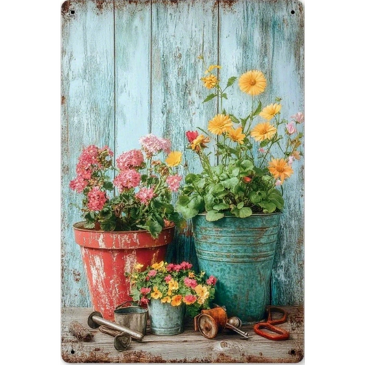 8x12 Beautuiful Flower Metal Sign – Vintage Tin Wall Art for Flower Lovers & Homes | Tin & Time Co. #C041